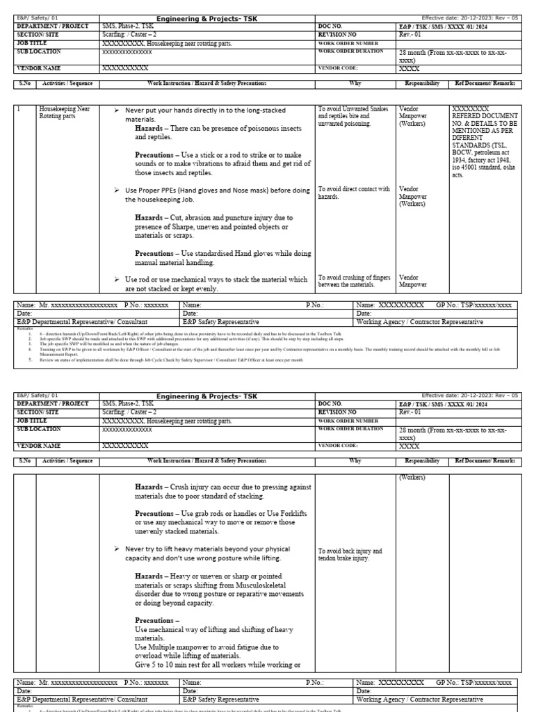SWP Format and Example of REV-5 - NEW | PDF | Occupational Safety And ...