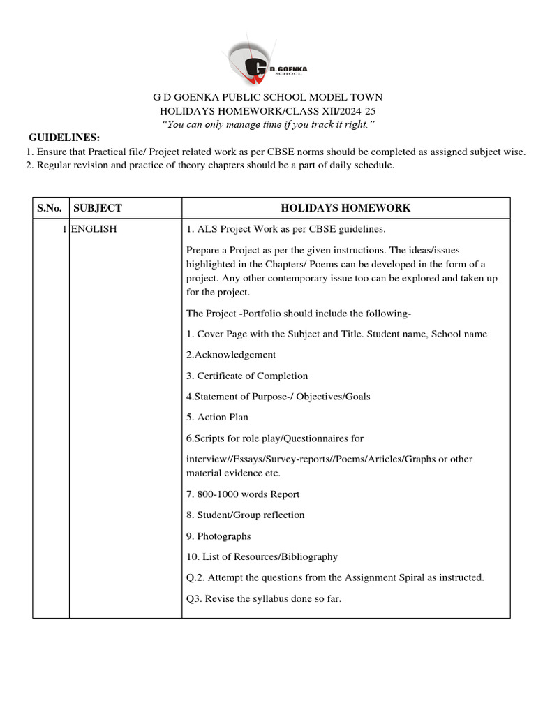 Summer holidays homework grade xii 2024 25 pdf function