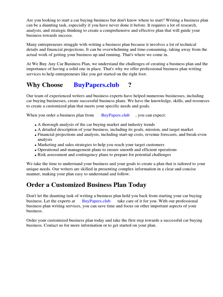 We buy any car business plan download free pdf business plan used car