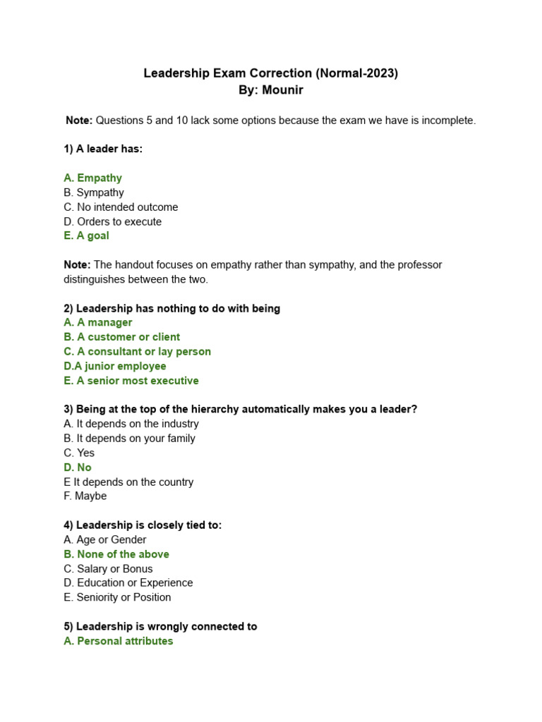 Exam Correction (Normal-2023) | PDF | Leadership | Social Psychology