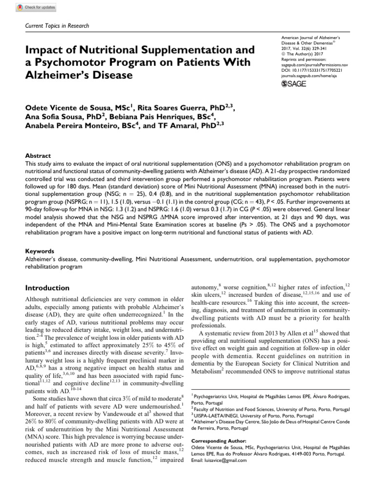 Vicente de Sousa Et Al 2017 Impact of Nutritional Supplementation and A