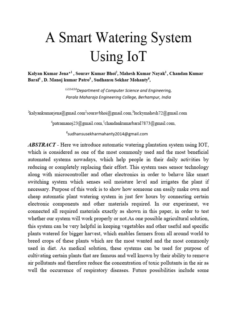 A Smart Watering System Using IoT | PDF | Irrigation | Soil
