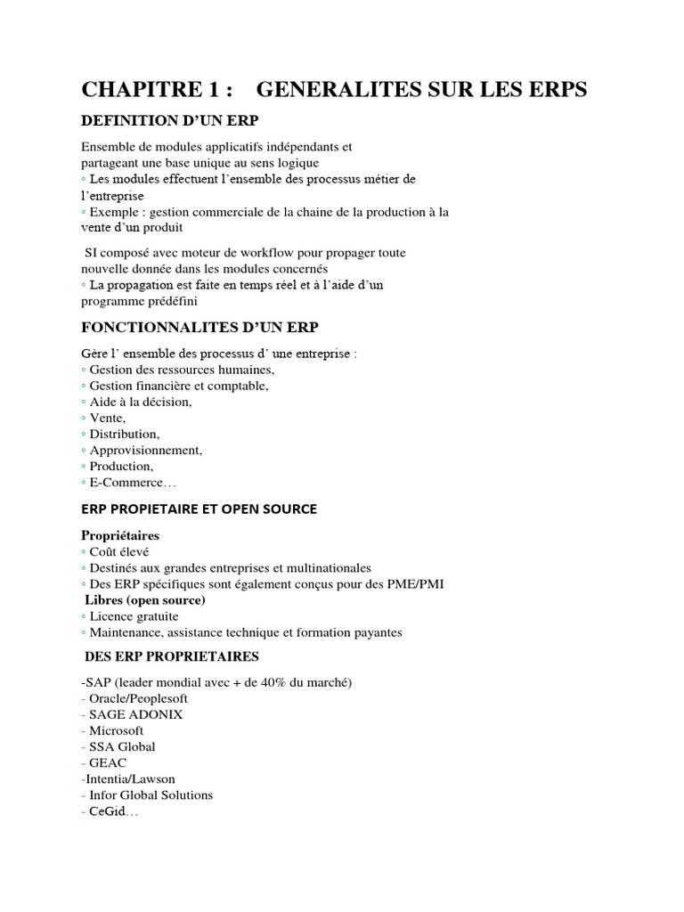 ERP : Guide de choix et mise en œuvre | PDF | Progiciel de gestion ...