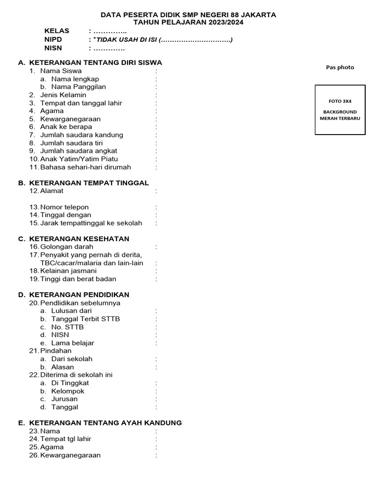 Data Peserta Didik Smp Negeri 88 Jakarta Tp 2023 2024 Pdf