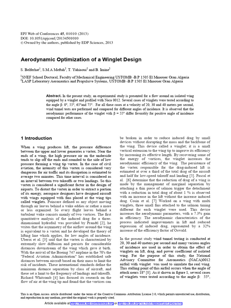 Winglet Design Aerodynamic Optimization | PDF | Drag (Physics) | Vortices