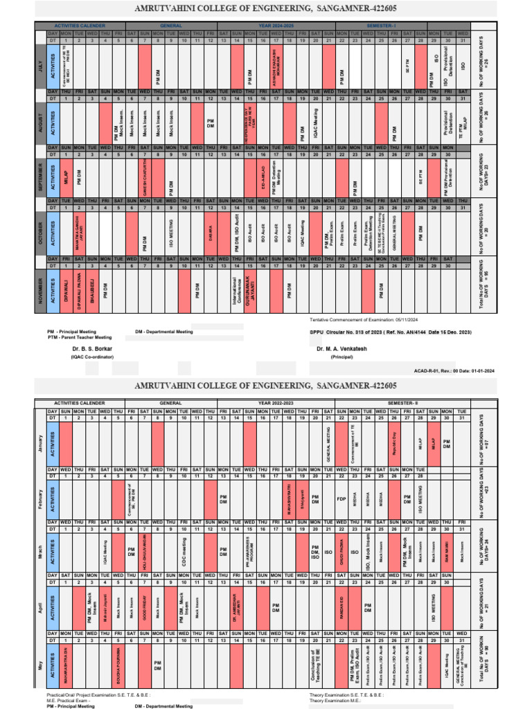 Amrutvahini College 2024-2025 Calendar | PDF