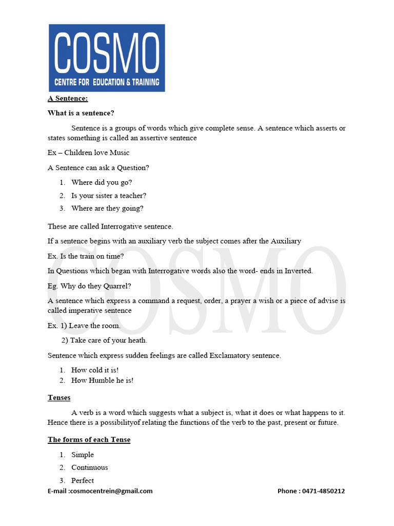 Basic English Grammar Pdf Verb Language Mechanics