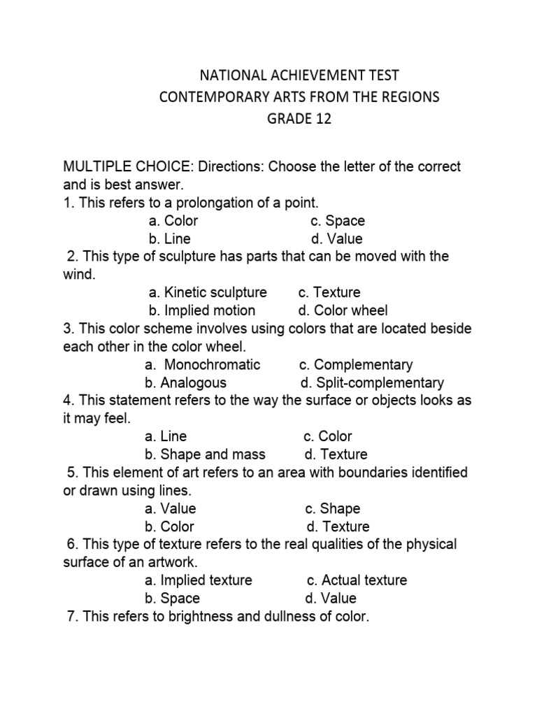 Grade 12 CPAR 2nd Quarter Exam Guide | PDF | Paintings | Color