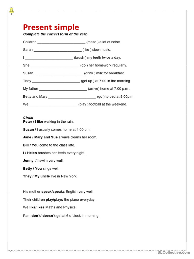 Present Simple Verb Exercises | PDF
