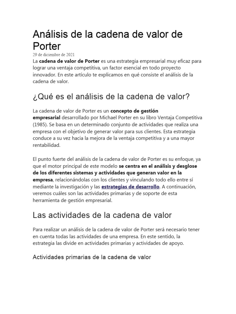Análisis de La Cadena de Valor de Porter | PDF | Cadena de valor | Business