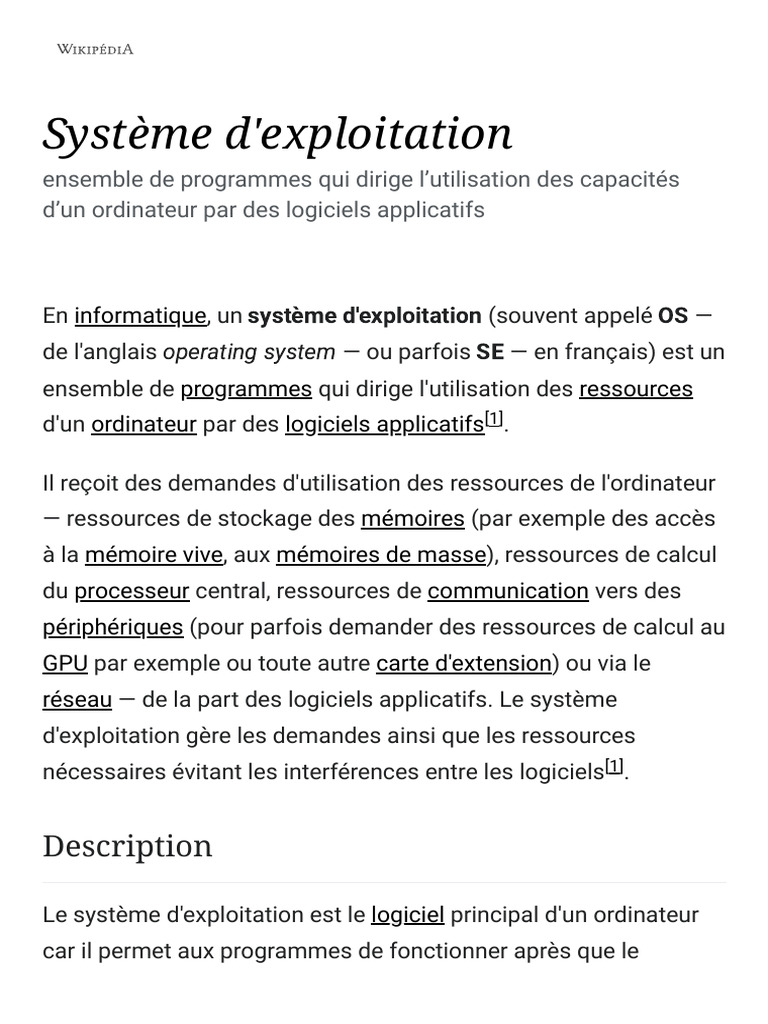 Système D'exploitation - Wikipédia | PDF | Système d'exploitation ...