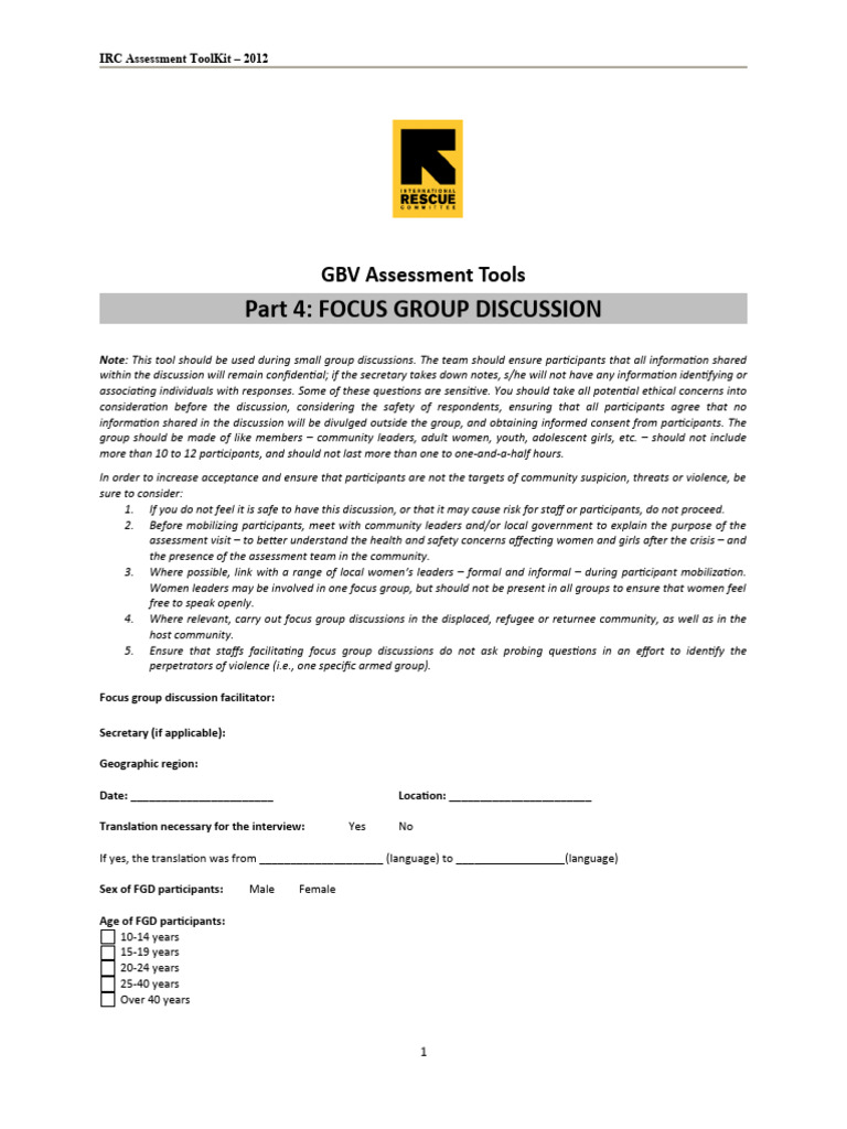 GBV Focus Group Guidelines | PDF | Focus Group | Violence
