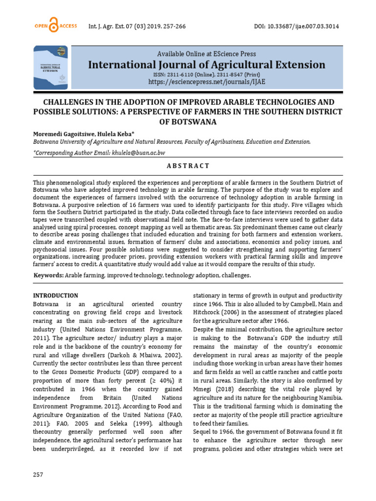 Challenges in The Adoption of Improved Arable Tech | PDF | Agriculture ...