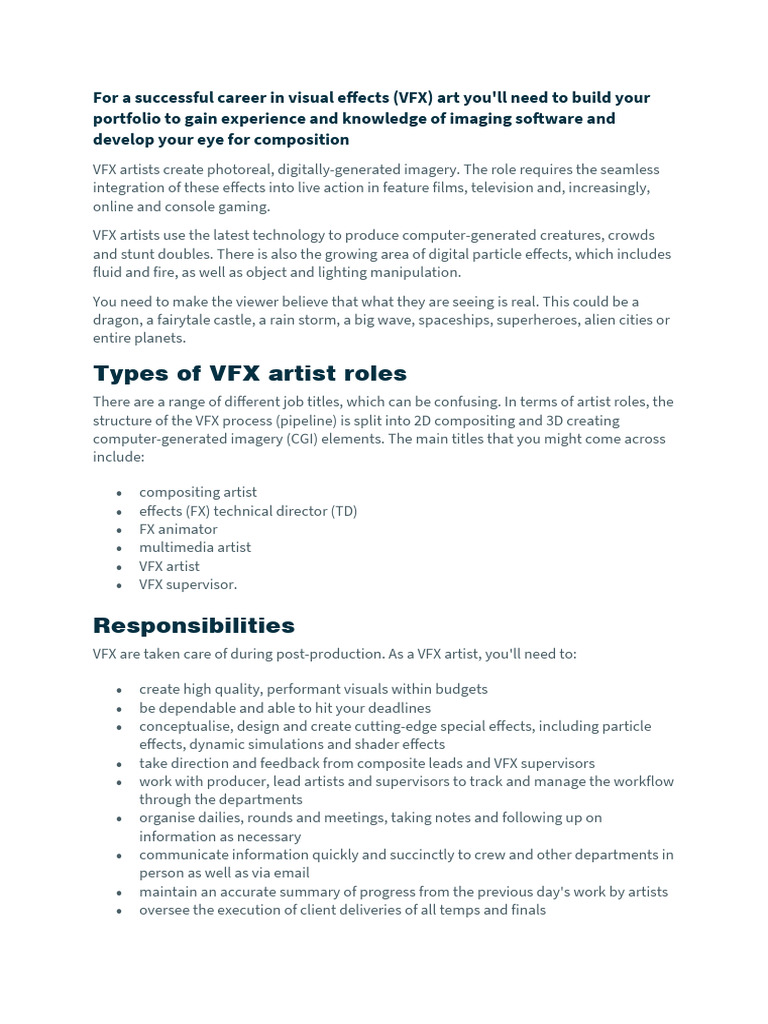 VFX Artist Career Guide and Insights | PDF | 3 D Computer Graphics ...