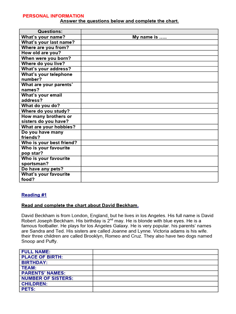 Personal Information Worksheet | PDF | Mystery, Thriller & Crime Fiction