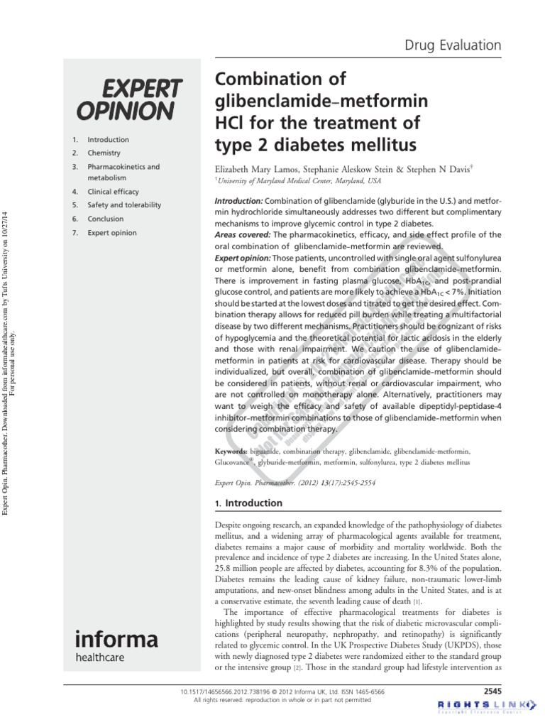 Combination of Glibenclamide-Metformin HCL For The Treatment of Type 2 ...