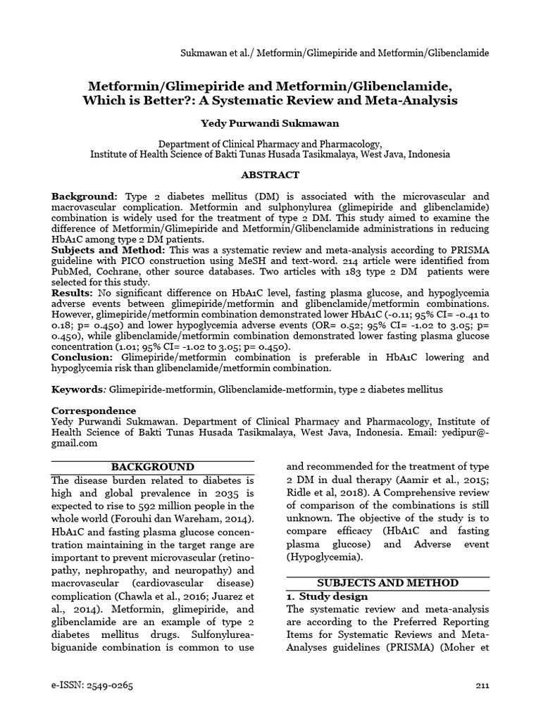 Metformin:Glimepiride and Metformin:Glibenclamide, Which Is Better?: A ...