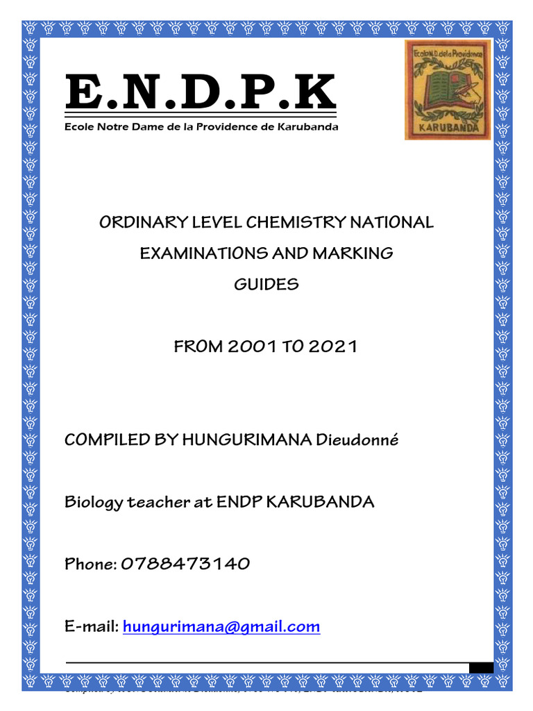 Chemistry National Exams 2001 To 2021 Pdf Oxide Carbon Dioxide