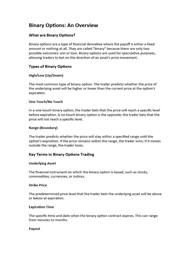 Binary Options Trading Explained | PDF | Option (Finance) | Derivative ...