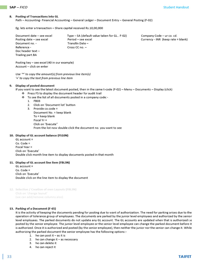 SAP FICO: Document Parking Guide | PDF | Debits And Credits
