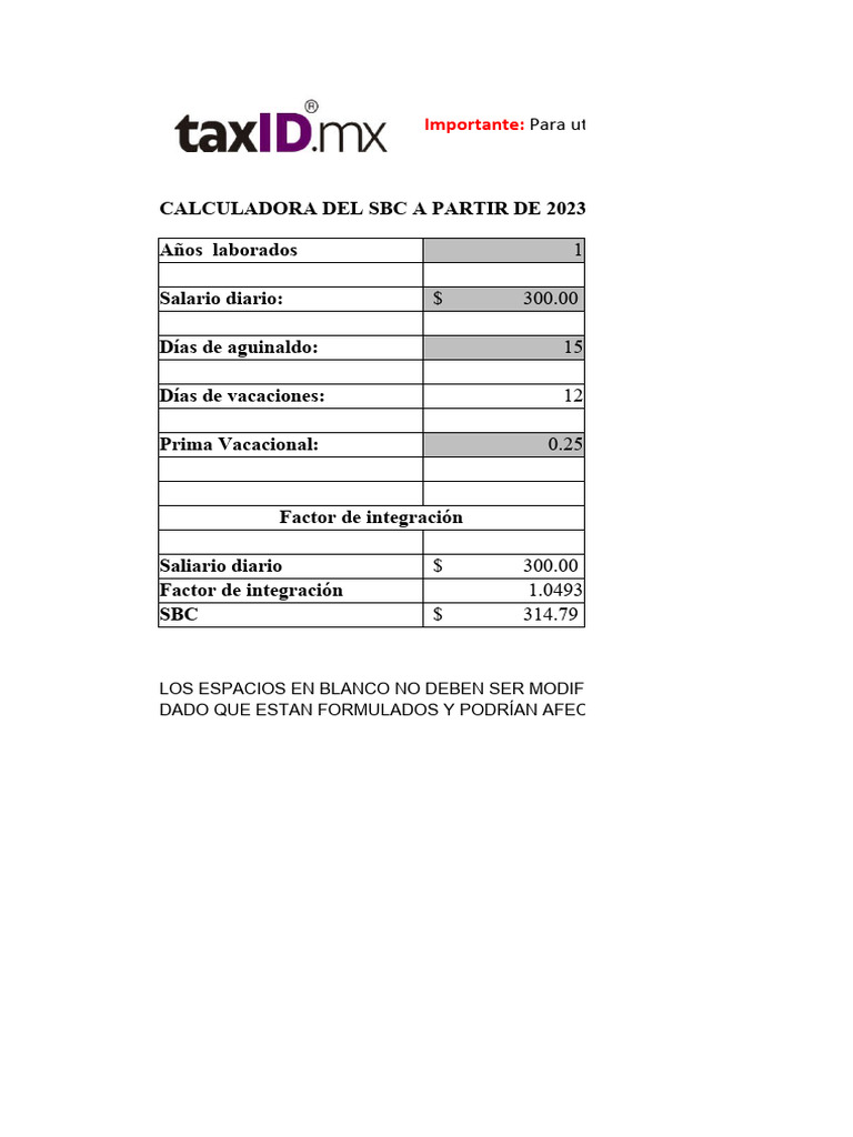 Calculadora de SBC IMSS 2024 PDF
