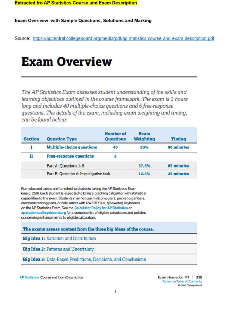 Ap central ap statistics 2023 exam overview and marking pdf p