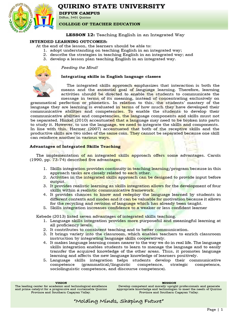 Information Sheet 12 Educ 115 Pdf Learning English As A Second Or