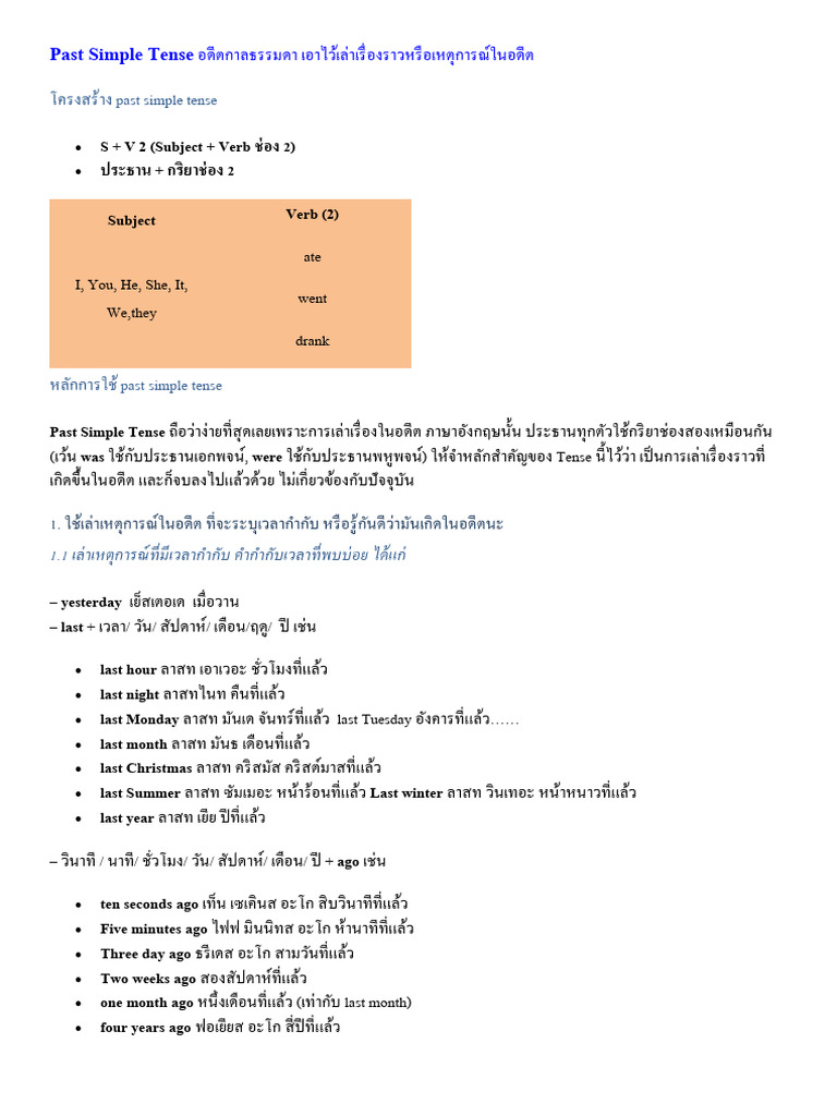 Past Simple Tense Pdf