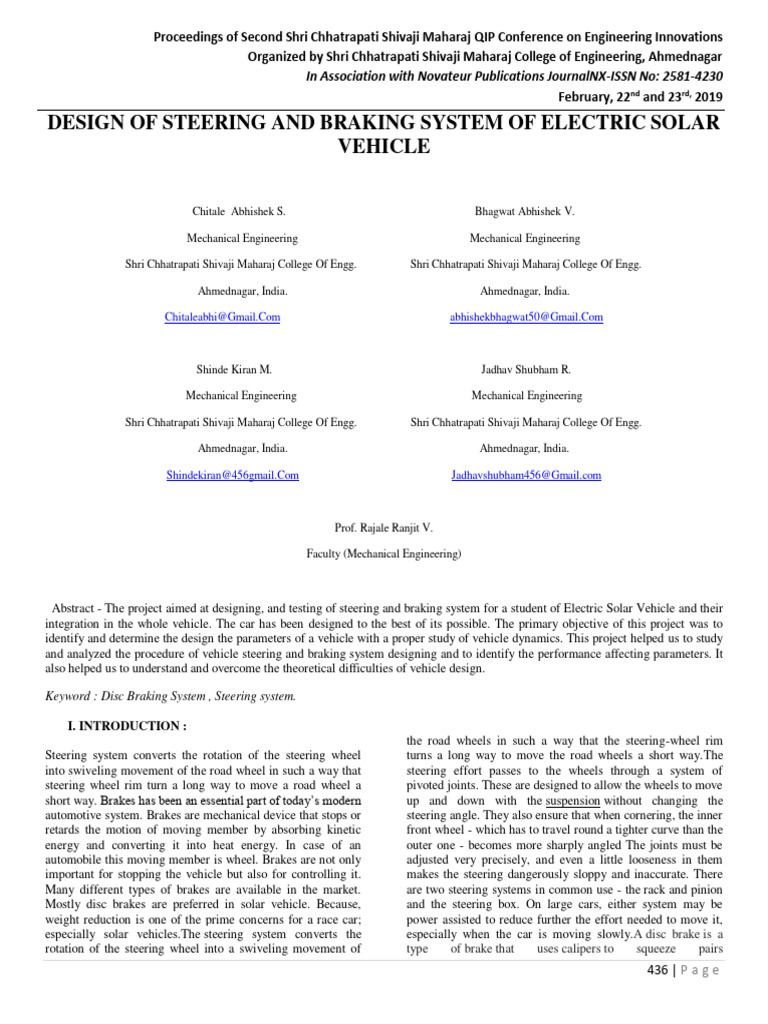 Design of Steering and Braking System of 776cba7c | PDF | Steering | Brake