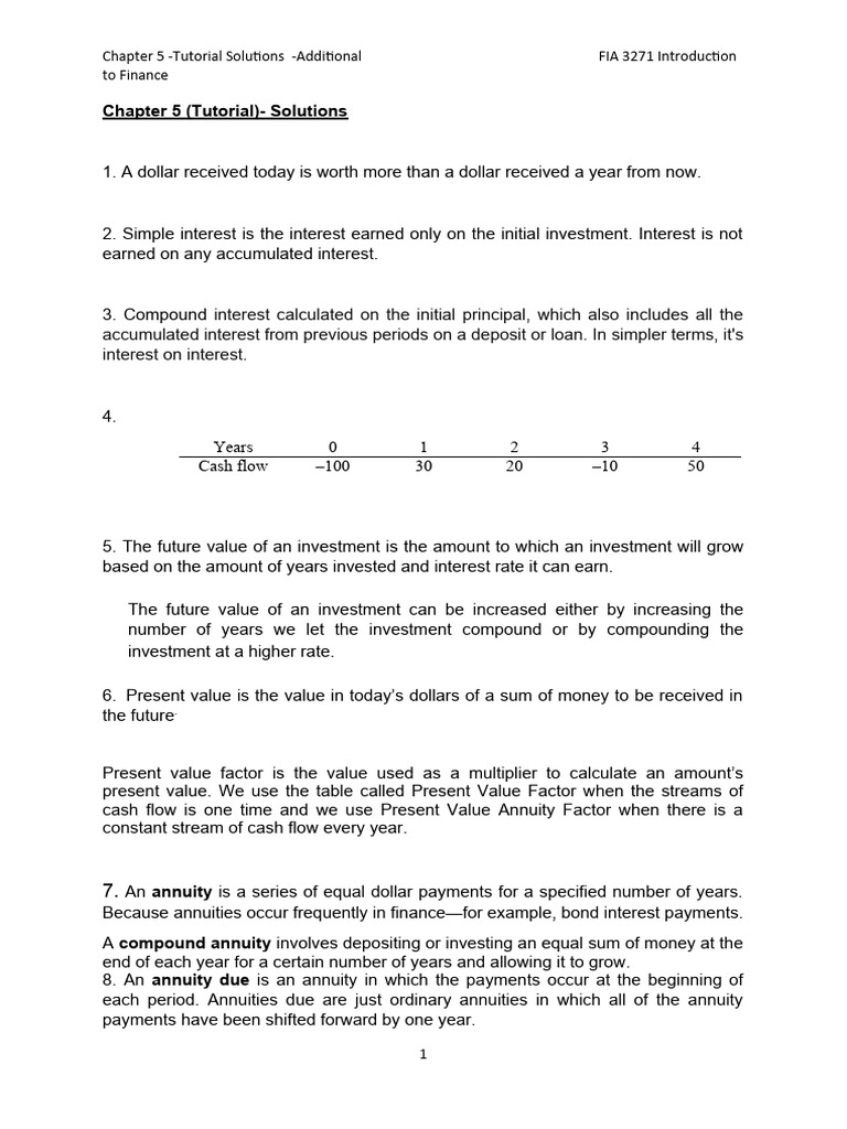 Finance Chapter 5 Solutions Guide | PDF | Present Value | Interest