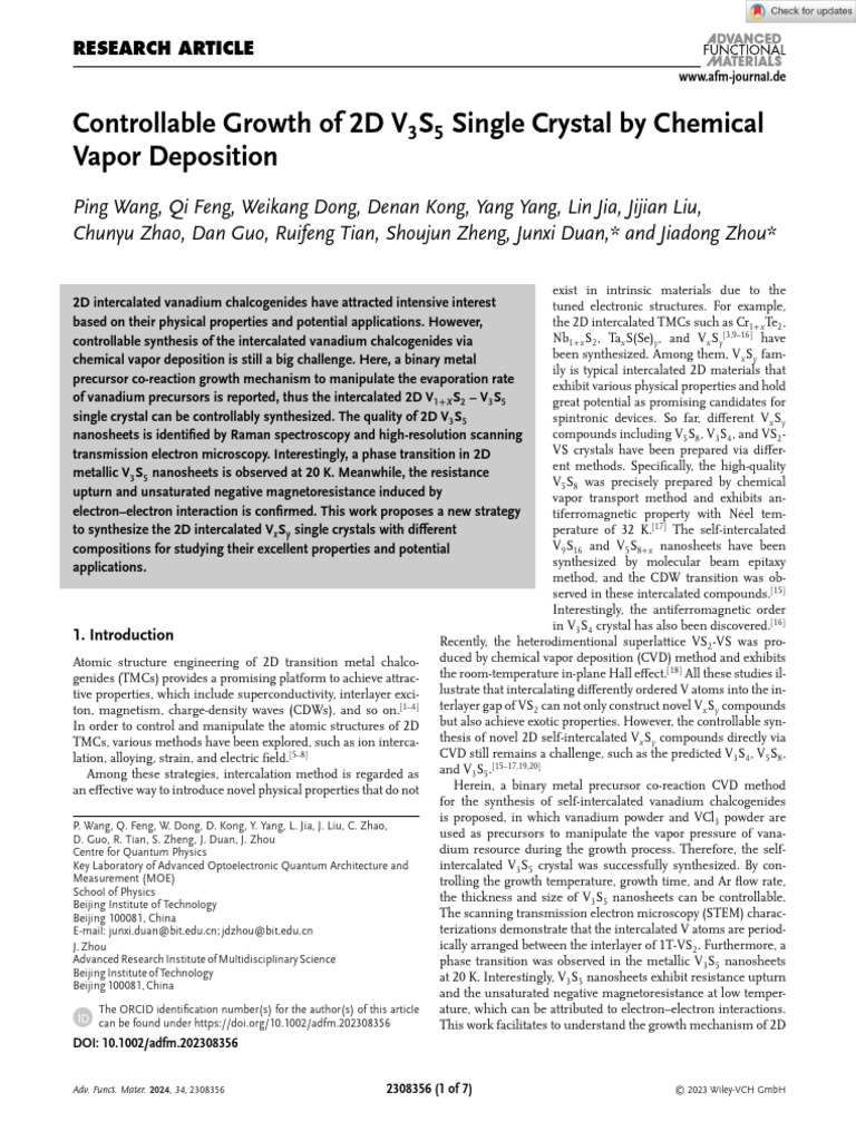 Adv funct materials 2023 wang controllable growth of 2d v3s5