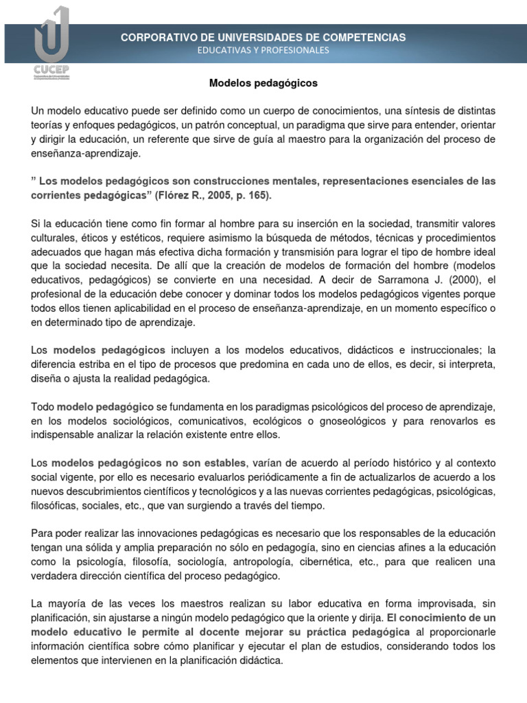 Modelos Pedagógicos en Educación Actual | PDF | Pedagogía | Aprendizaje