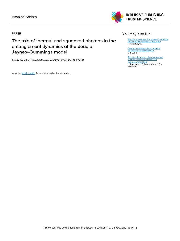 2024 - The Role of Thermal and Squeezed Photons in The Entanglement ...