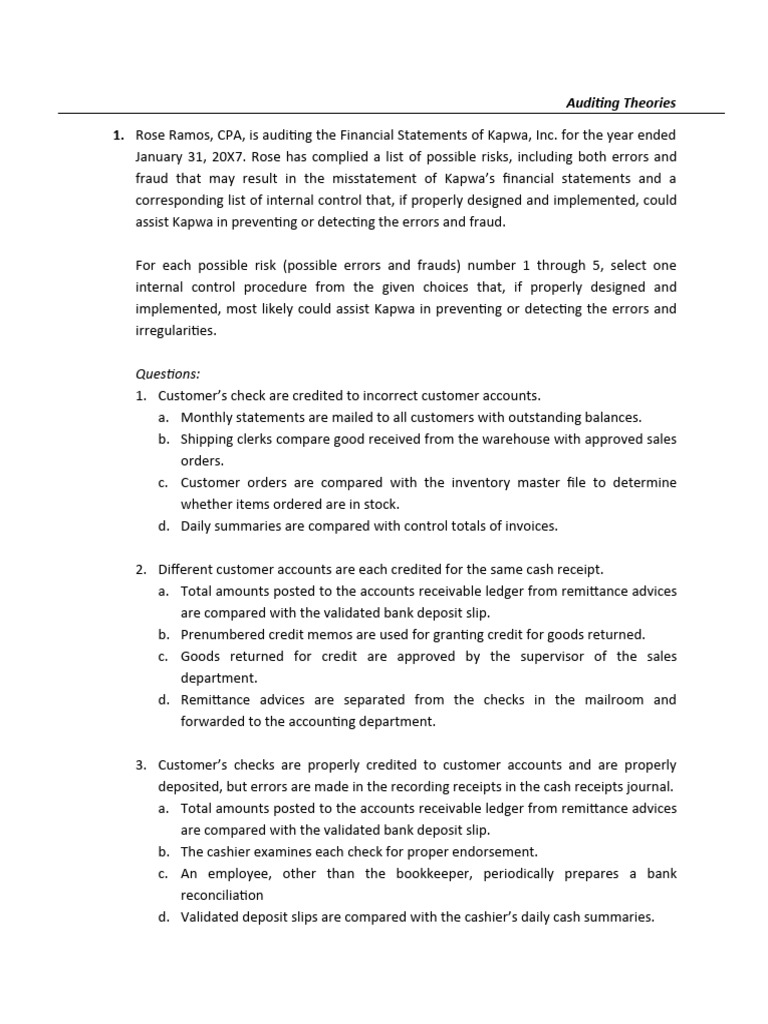 Auditing Theories And Problems Quiz Week 3 Download Free Pdf