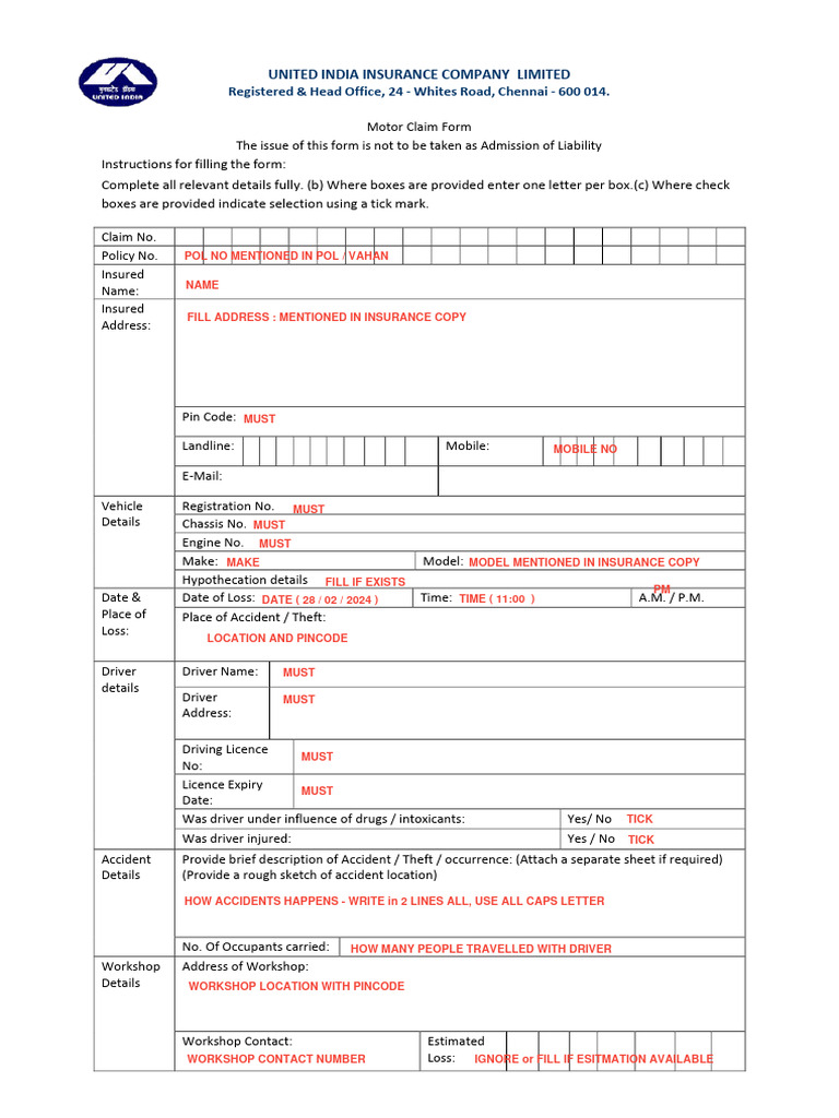 Claim Form Sample | PDF | Insurance | Theft