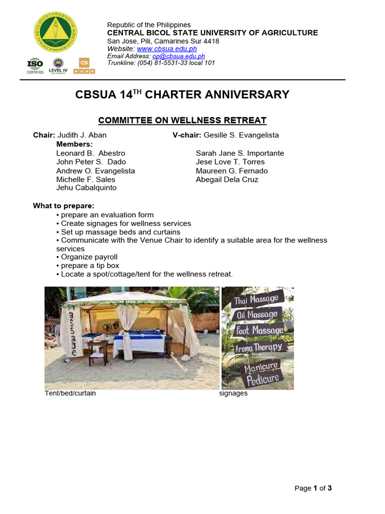 CBSUA Wellness Retreat Planning Guide | PDF | Beauty