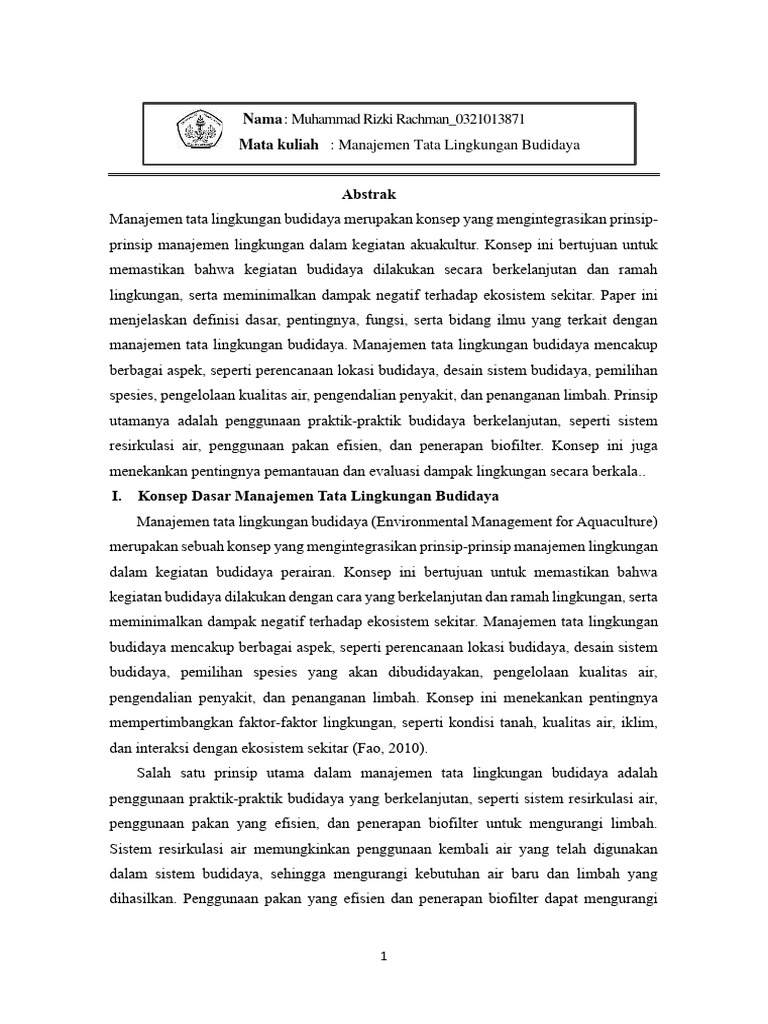 Muhammad Rizki Rachman - 0321013871 - PAPER - MANAJEMEN TATA LINGKUNGAN ...