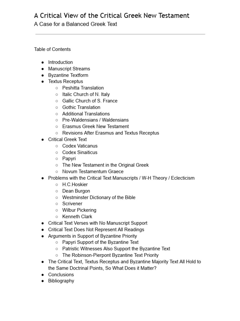 Evaluating the Greek New Testament Texts | PDF | New Testament ...