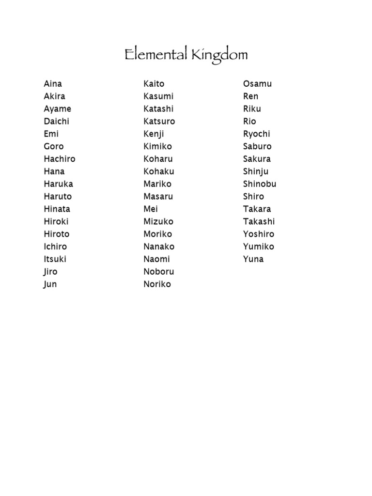 Elemental Kingdom Names | PDF