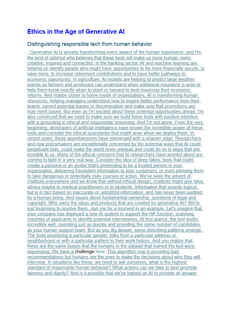 Ethics of Generative AI in Practice | PDF | Artificial Intelligence ...