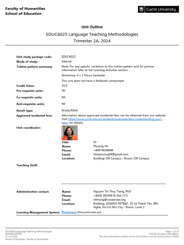 EDUC6025 Language Teaching Methodologies Trimester 2A 2024 SEAMEO ...