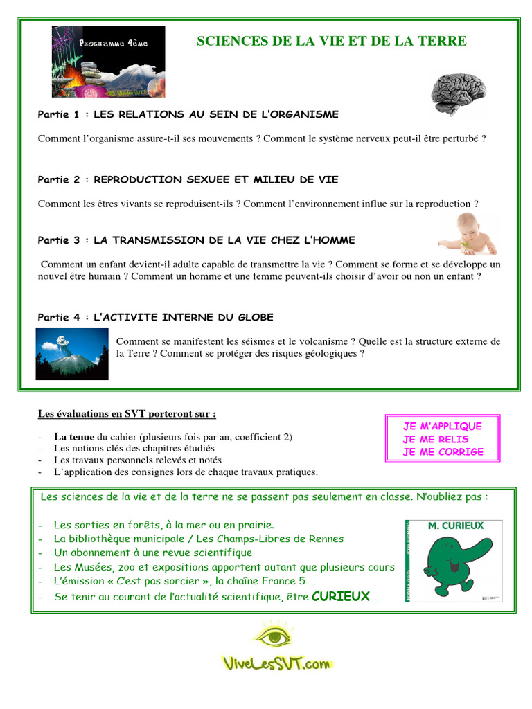Programme SVT 4ème : Thèmes et Évaluations | PDF
