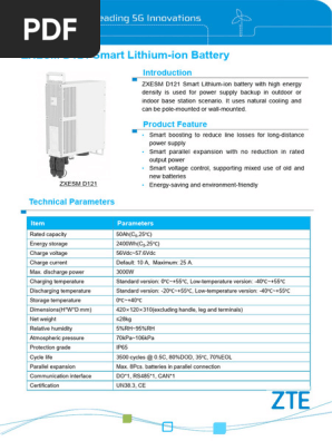 ZXESM D121 Lithium-ion Battery Specs | PDF | Lithium Ion Battery