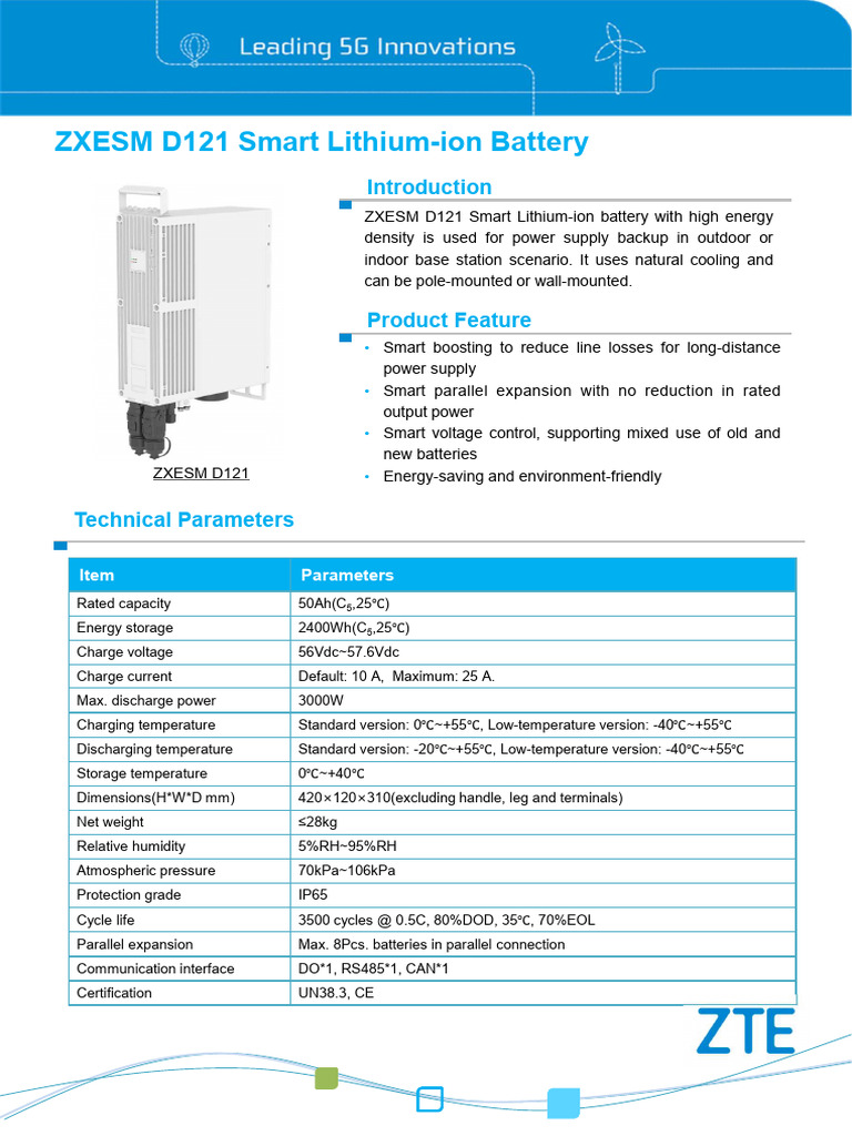 ZXESM D121 Smart LithiumIon Battery Datasheet V1.0 20231122 EN