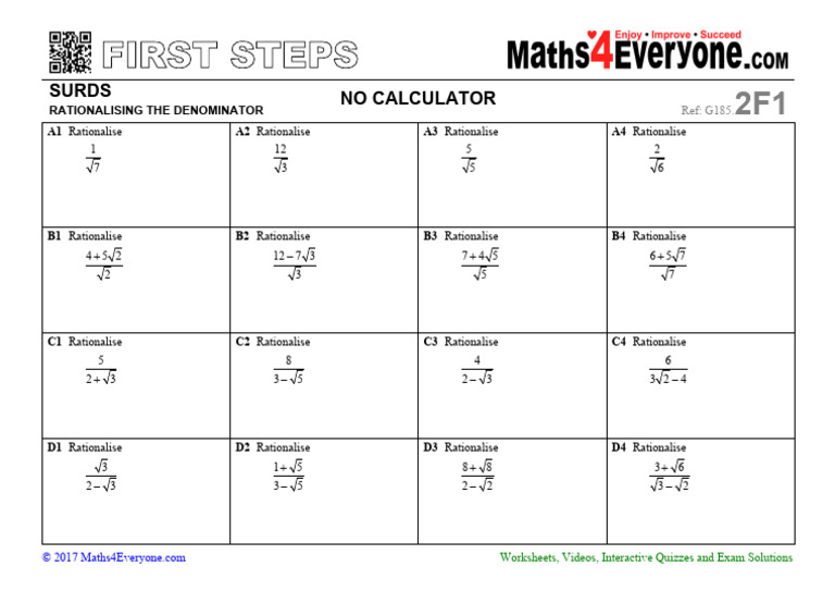 GCSE Mathematics Rationalising The Denominator | PDF