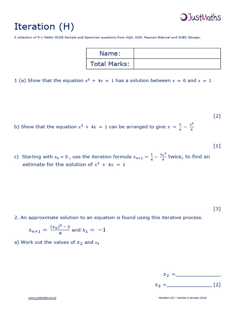 GCSE Iteration Questions and Worksheets | PDF | Mathematics | Applied ...