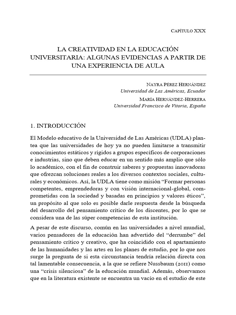 Creatividad en la Educación Universitaria | PDF | Creatividad | Plan de ...