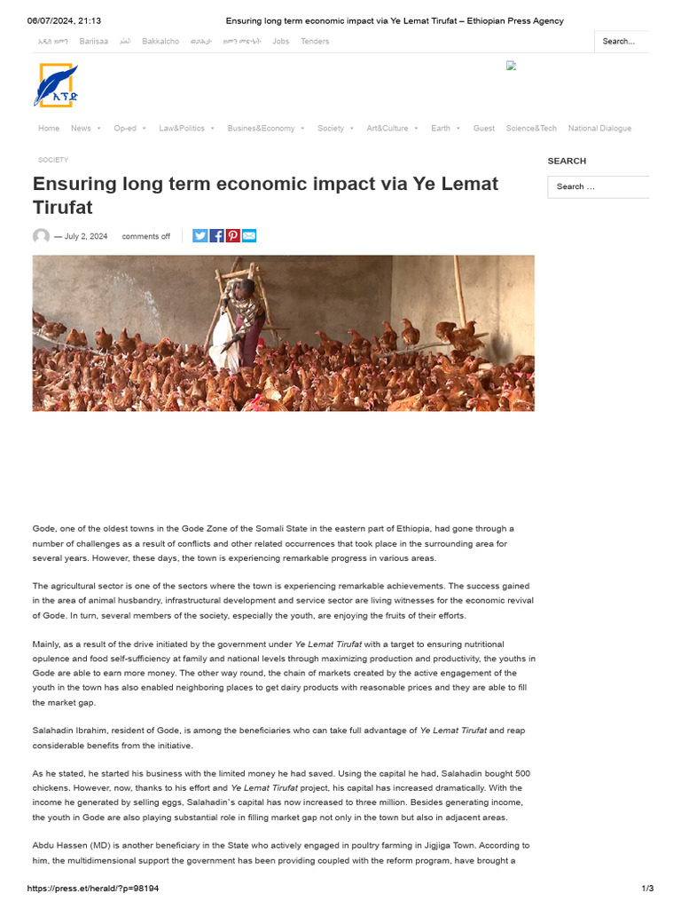 Economic Growth through Ye Lemat Tirufat | PDF | Agriculture | Food ...