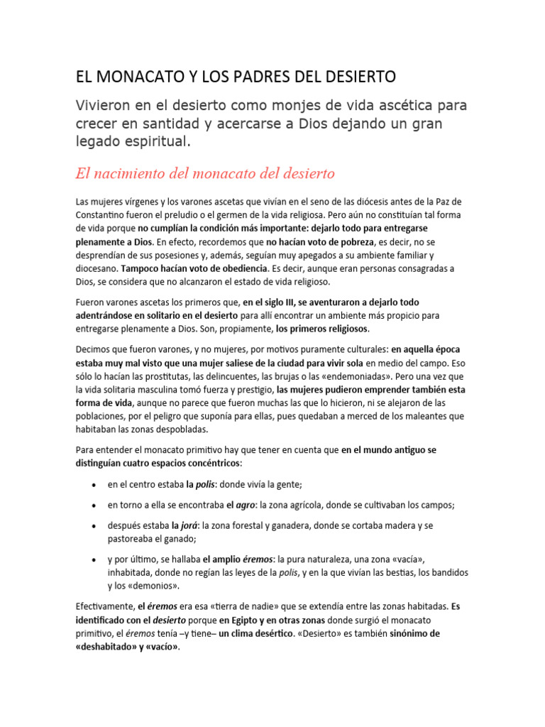 EL MONACATO Y LOS PADRES DEL DESIERTO | PDF | Monacato cristiano | Monacato