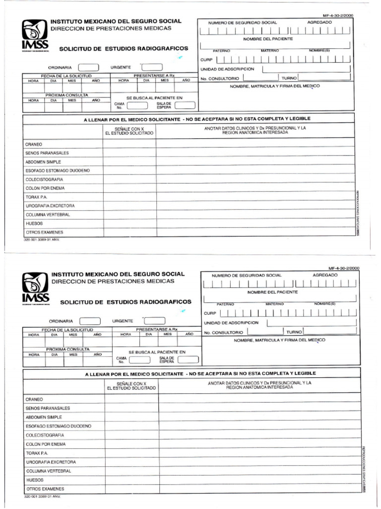 Solicitud de Rayos x | PDF